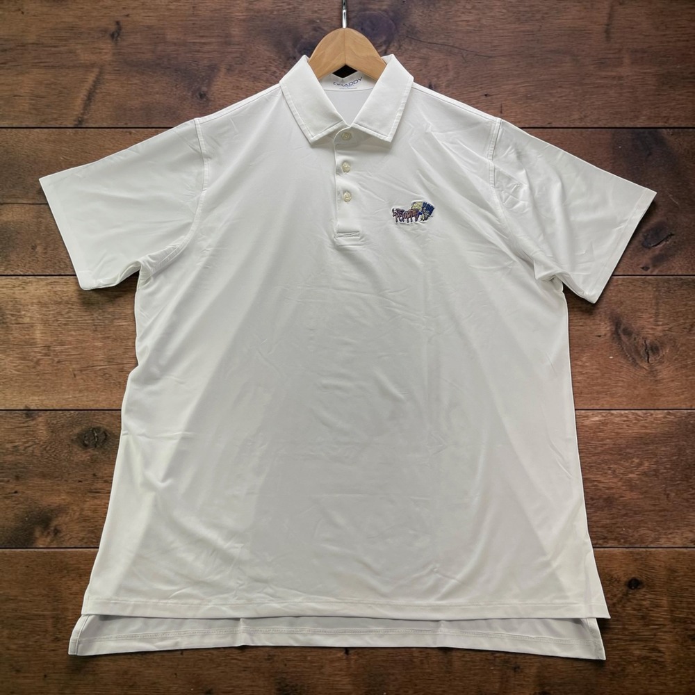B Draddy Sport Performance Golf Polo White Ox Cart Club Logo Mens L